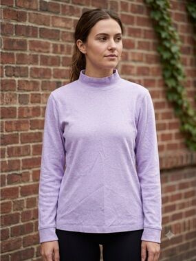 L.L Bean 100% Cotton Lavender Mock Turtleneck Minimalist Pastel Long Sleeve Top